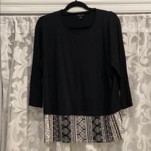 Talbots black top - contrast black and white hem